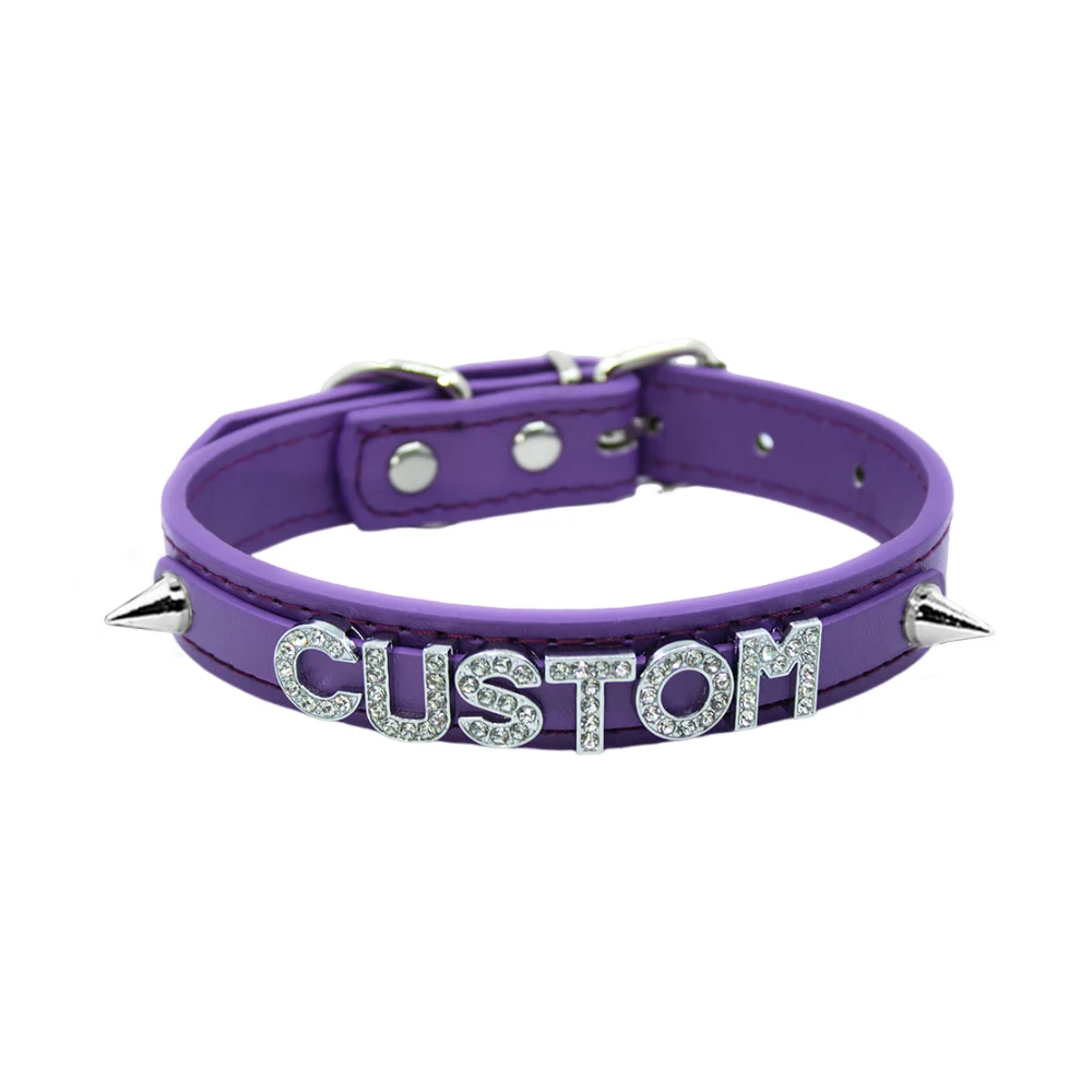 Rhinestone Leather Collar with Rivet Customized Letters Punk Sexy Choker Necklace Cosplay Jewelry for Men Women - Image 5