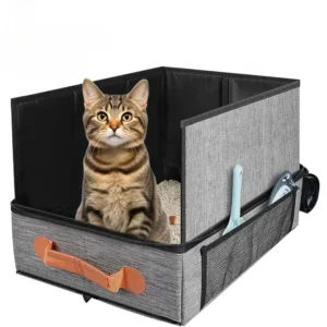 Travel-Friendly Cat Litter Box Waterproof Foldable, Portable Fabric Litter Pan with Storage Bag Basic Cat Supplies