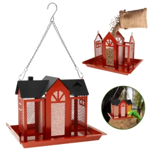 Bird Feeders Hanging Metal Bird House Large Capacity Bird Feeder Birdhouses Red Multi-purpose Bird Products for Outdoors Garden