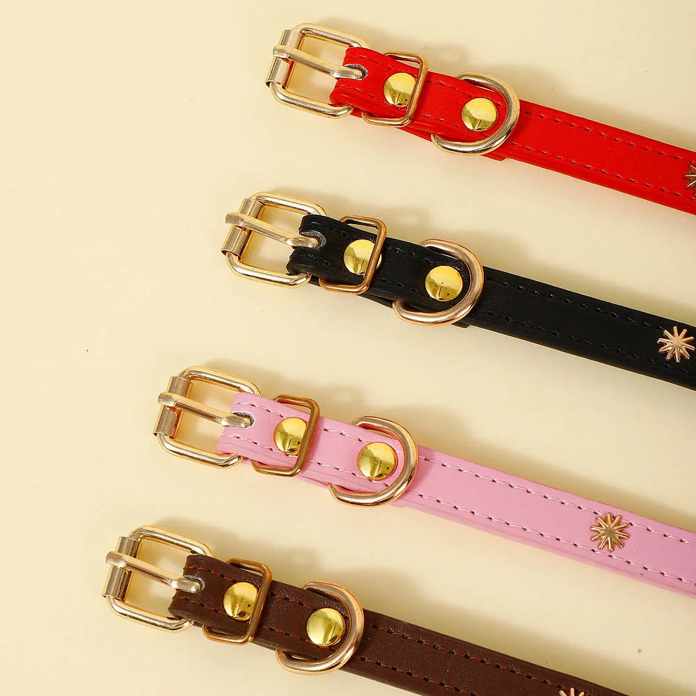 Designers Leather Cat Collar Gold Rivet Kitten Necklace for Cats Small Dog Puppy Accessories Pet Supplies Chihuahua 1.3 CM Width - Image 2