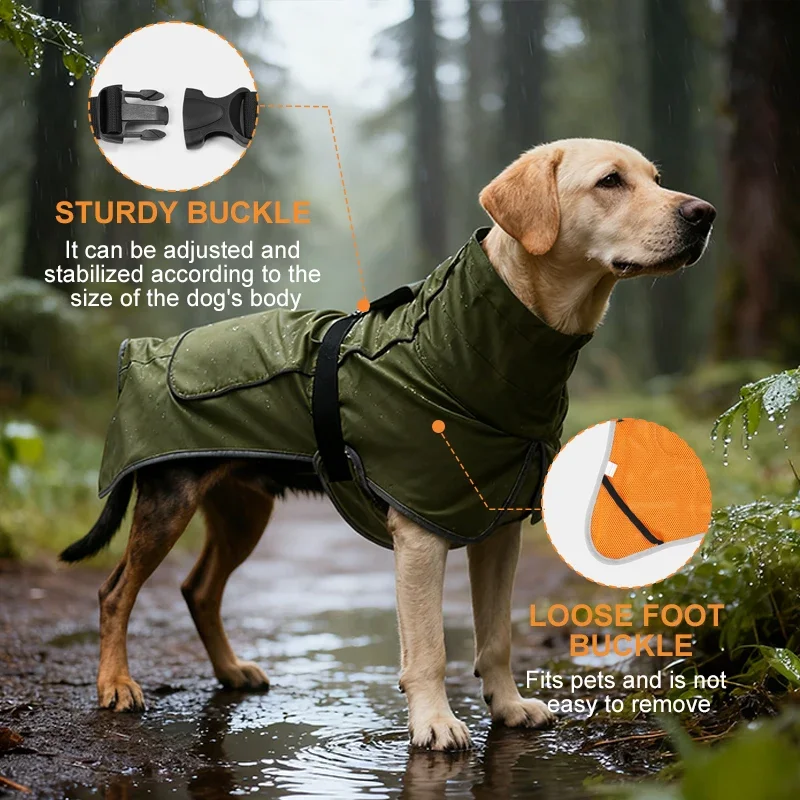 Dog Raincoat Windbreaker for All Dog Sizes Waterproof Dog Outdoor Jacket with Reflective Strip, Adjustable Straps & Snap Button - Image 3