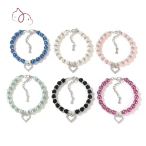 Adjustable Pearl Necklace Luxury Cat Collar for Small Dogs Cute Pearl Puppy Collar Chihuahua Neck Strap Pets Accessories