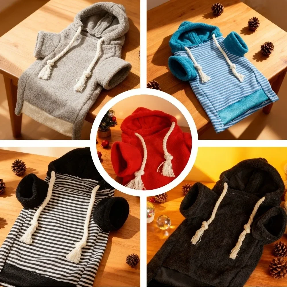 Fashionable Elastic Ferret Hoodie Thick Fleece Soft Pet Striped Sweatshirt Stylish Drawstring Cozy Pet Warm Clothing Winter - Image 5