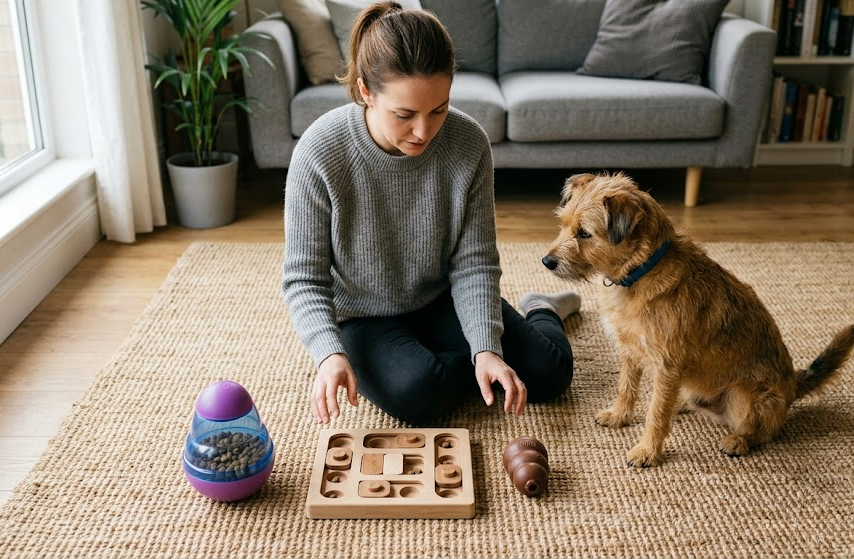 Comparing treat-dispensing toy, puzzle toy, and chew toy for dogs